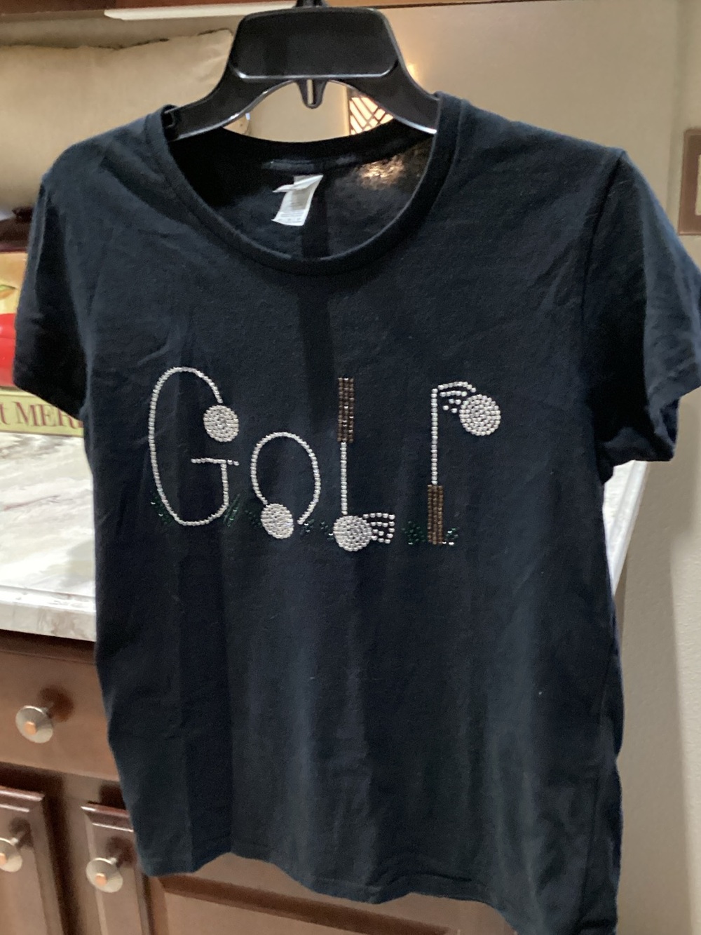 Gildan Black Kids Short Sleeve Tee with Rhinestone 'GOLF' Graphic